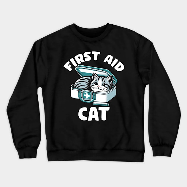 First Aid Cat Pun Nurse Doctor Healthcare Novelty Funny Cat Crewneck Sweatshirt by KsuAnn